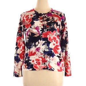 Charter Club Cardigan Floral Reds/Blacks/Crystals
